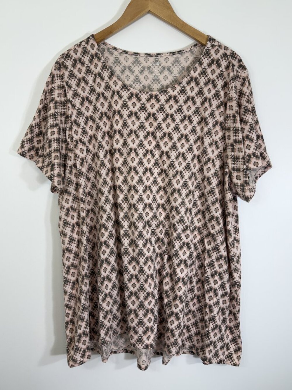 Pure J.Jill Blouse Womens Plus 2X Scoop Neck Elliptical Tee Pink Grey Geo Tunic